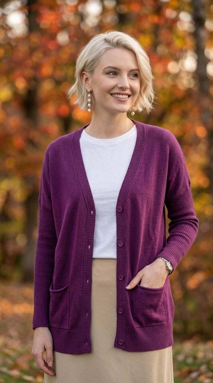 Halogen Wool Cashmere Boyfriend Cardigan Purple XS